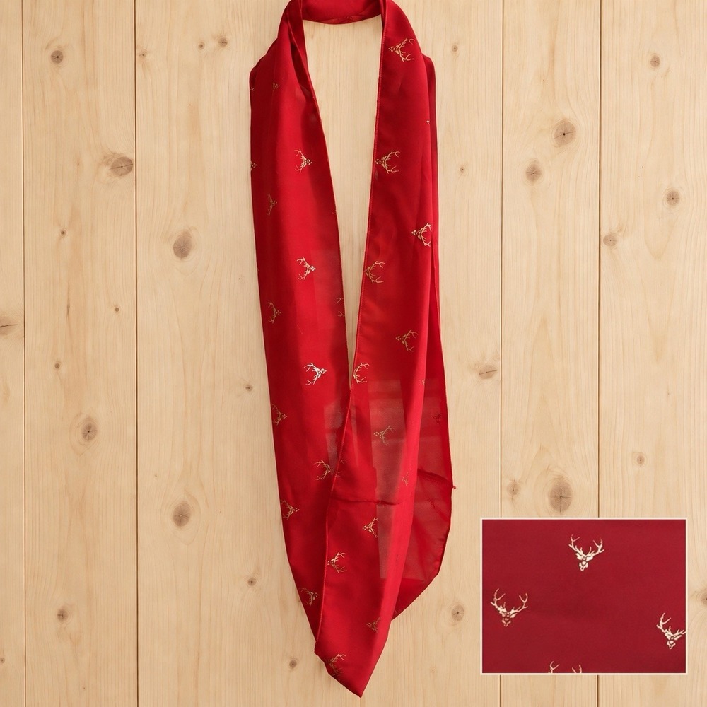 Women's Red Scarf Deer Animal Print Pattern Christmas Holiday Winter Theme[A5]